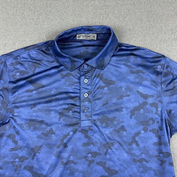 G/Fore Shirt Mens Medium Blue Camo Skull Polo Athletic Fit Performance Golf - Picture 3 of 8